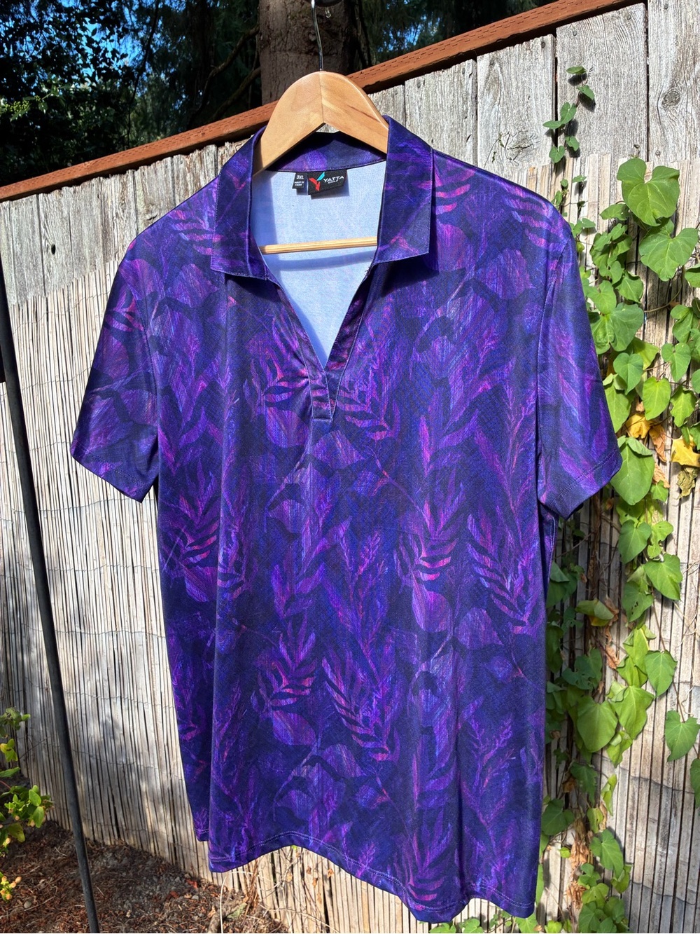 Yatta Golf Polo Shirt, Deep Purple Leaves, Women’s Sz 3X